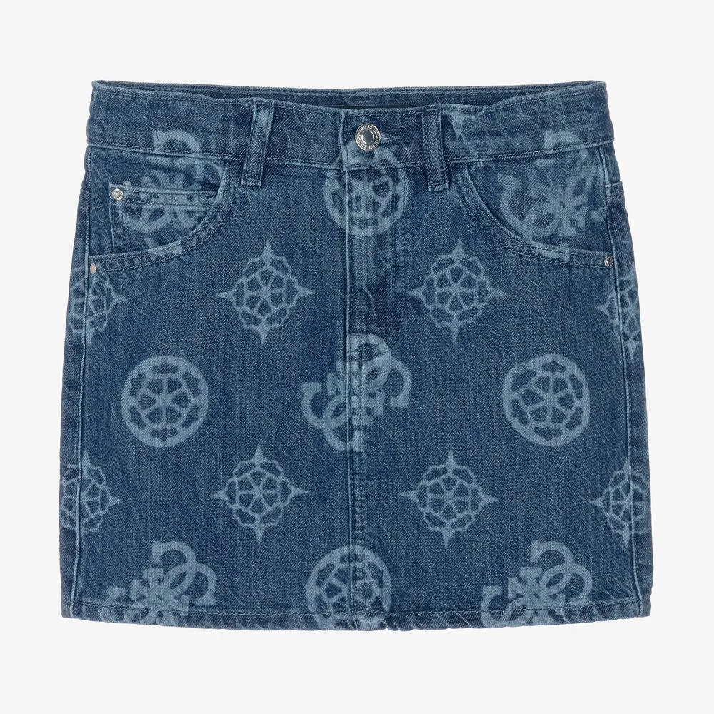 Teen Girls Blue 4g Peony Denim Skirt