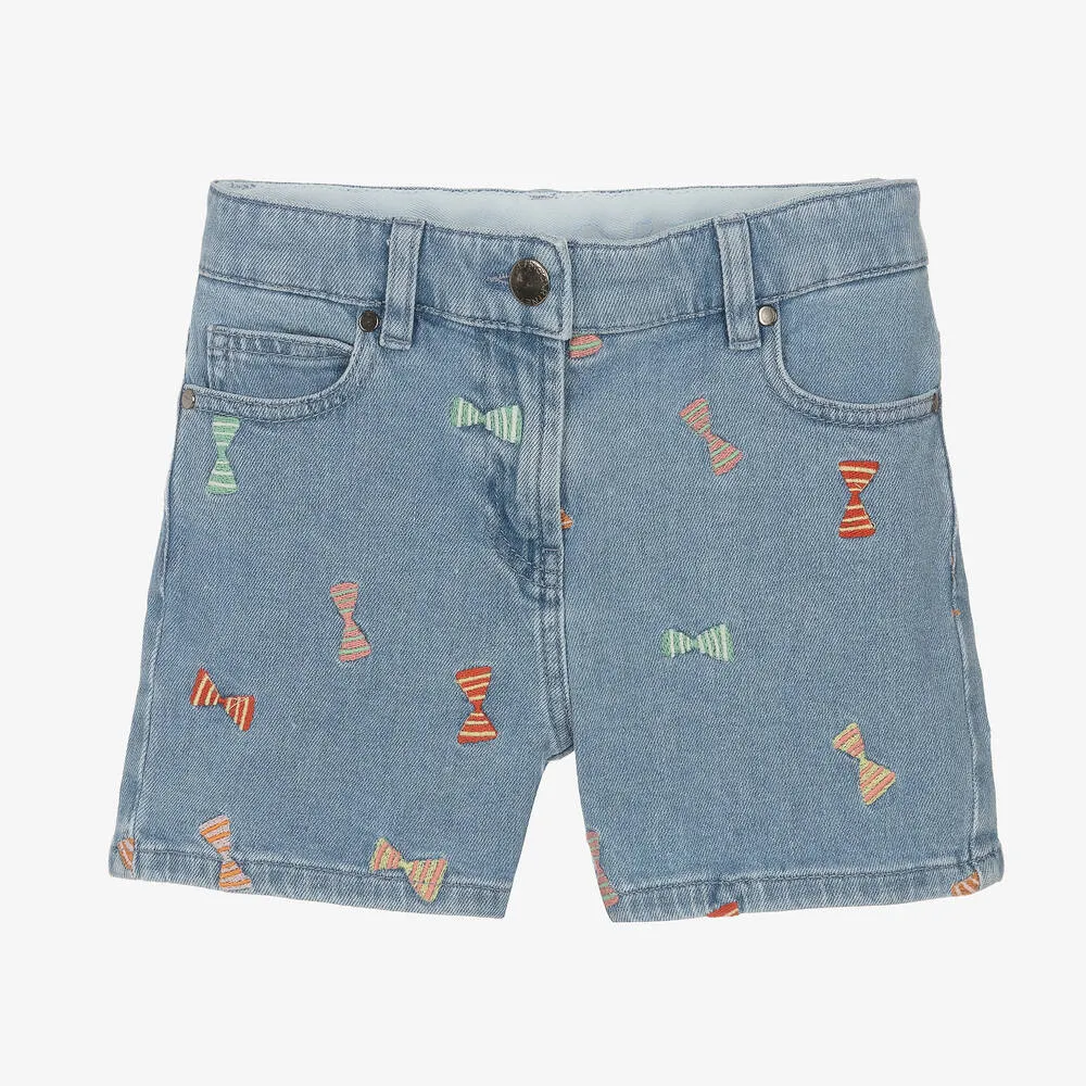 Teen Girls Blue Denim Embroidered Shorts