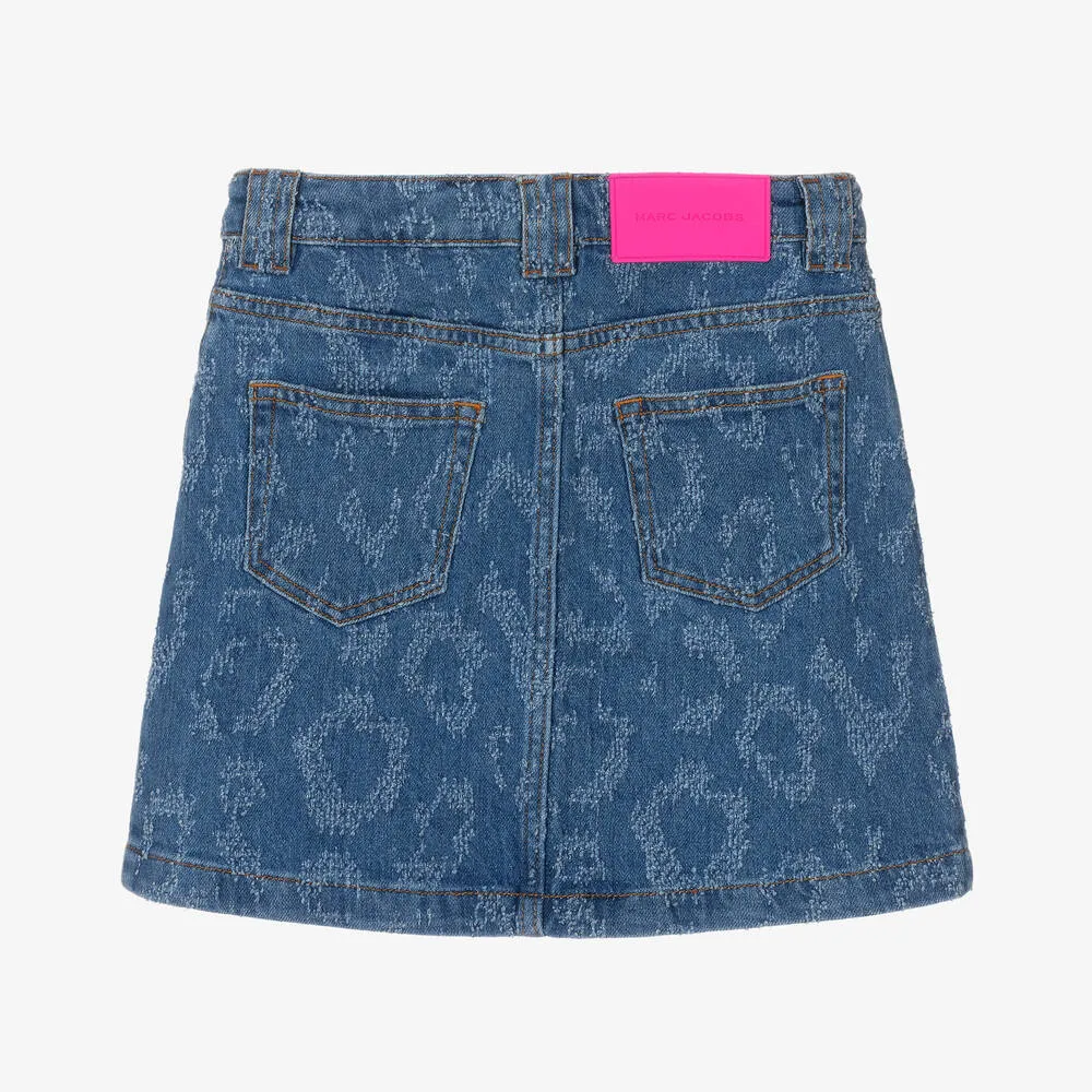 Teen Girls Blue Denim Leopard Pattern Skirt