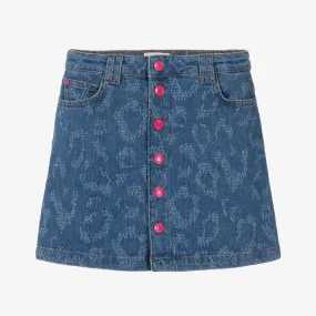 Teen Girls Blue Denim Leopard Pattern Skirt