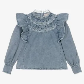 Teen Girls Blue Washed Denim Blouse