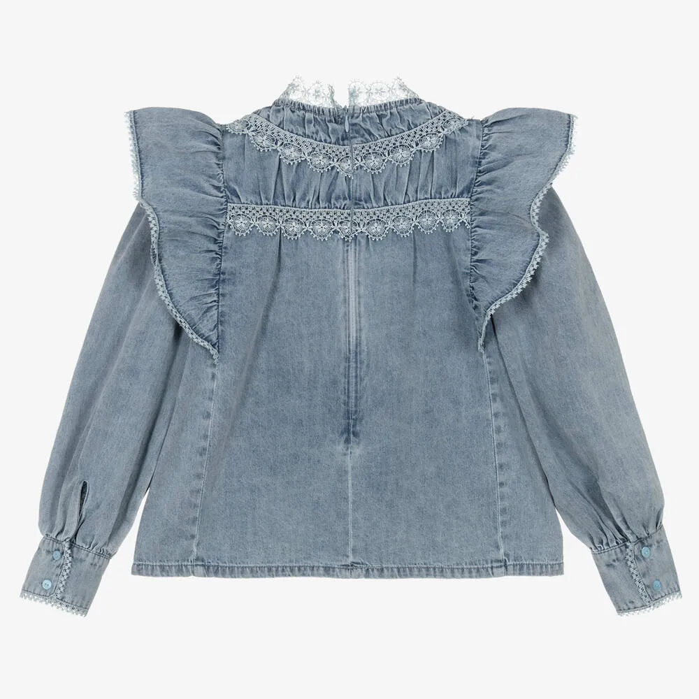 Teen Girls Blue Washed Denim Blouse