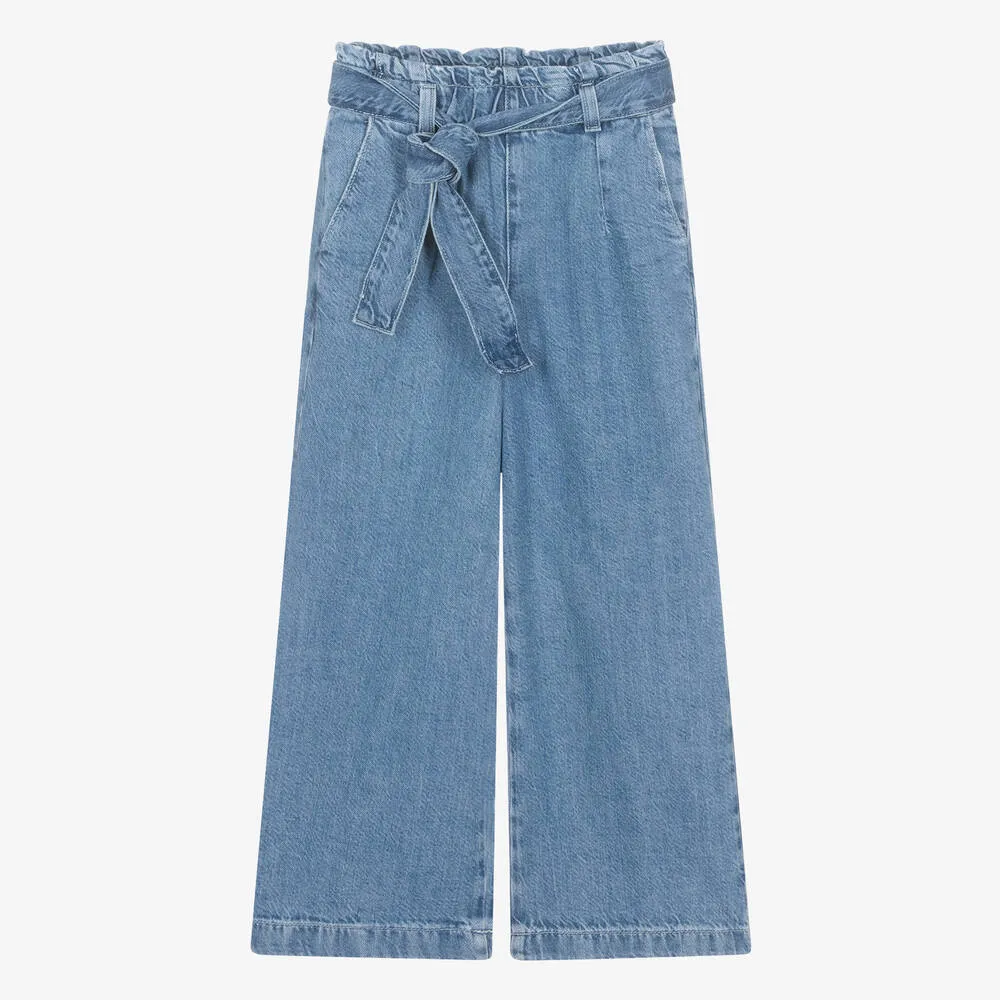 Teen Girls Mid-Blue Denim Wide Leg Jeans