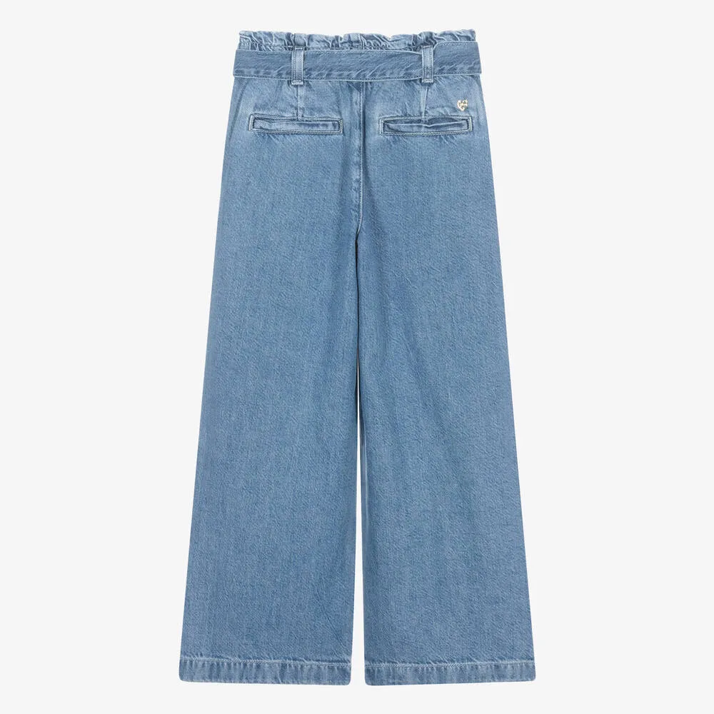 Teen Girls Mid-Blue Denim Wide Leg Jeans