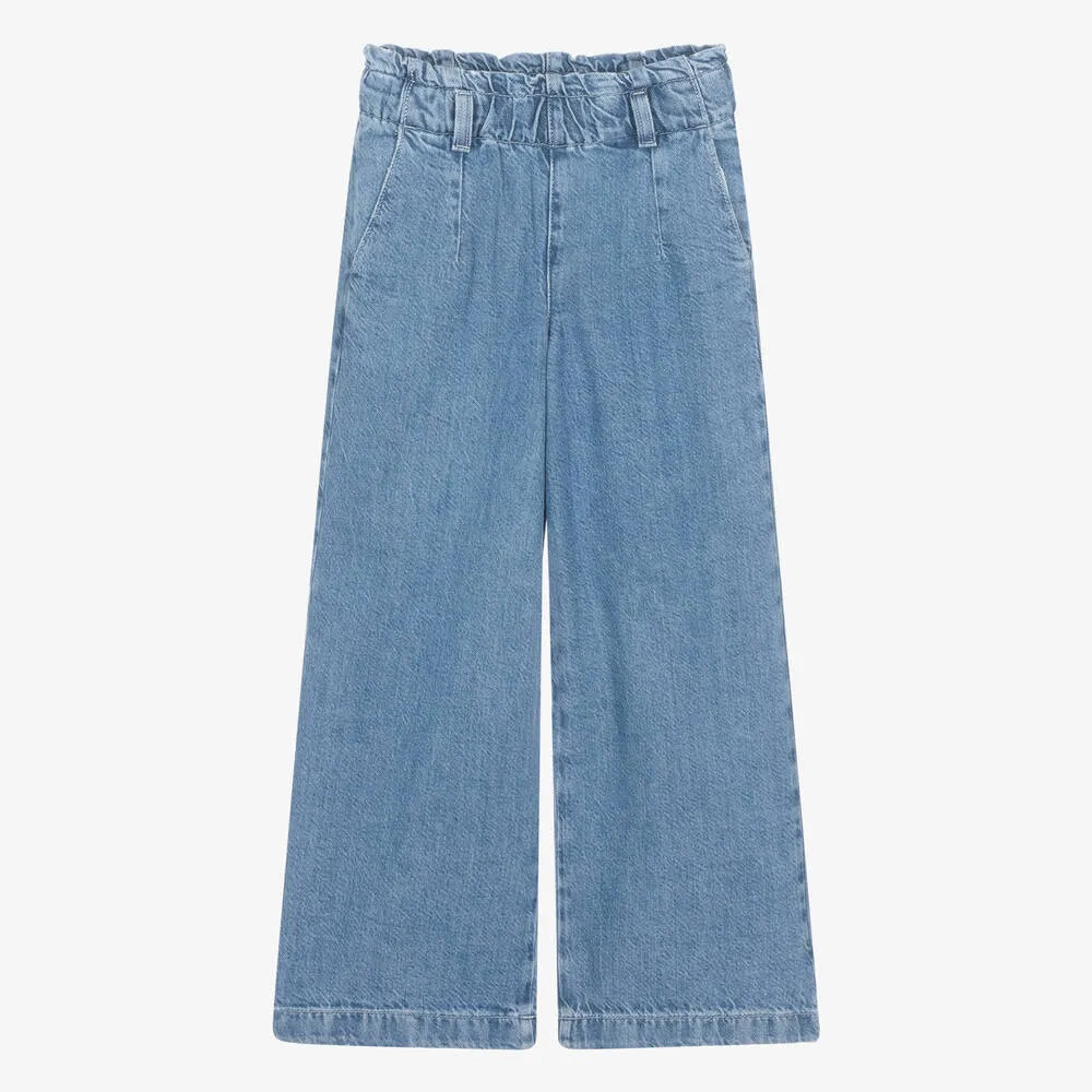 Teen Girls Mid-Blue Denim Wide Leg Jeans