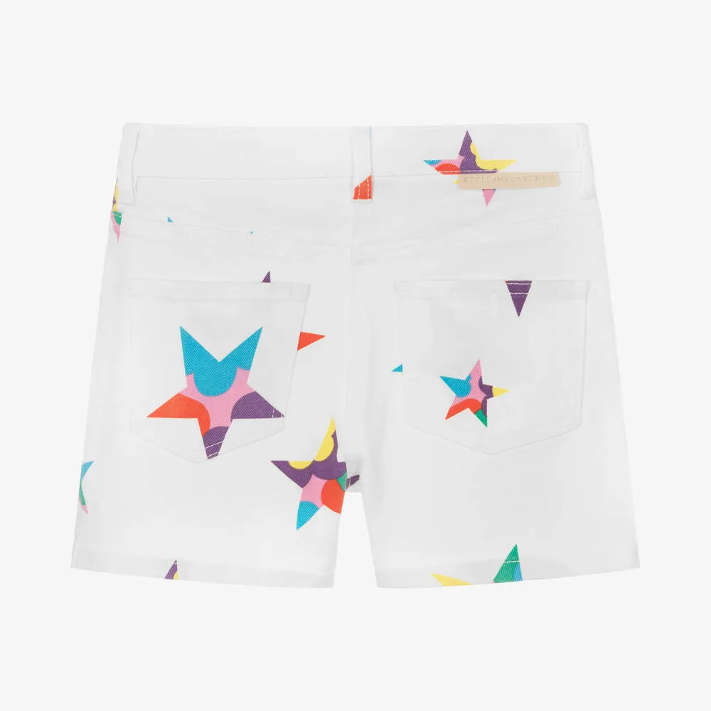 Teen Girls White Star Print Denim Shorts