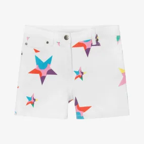 Teen Girls White Star Print Denim Shorts