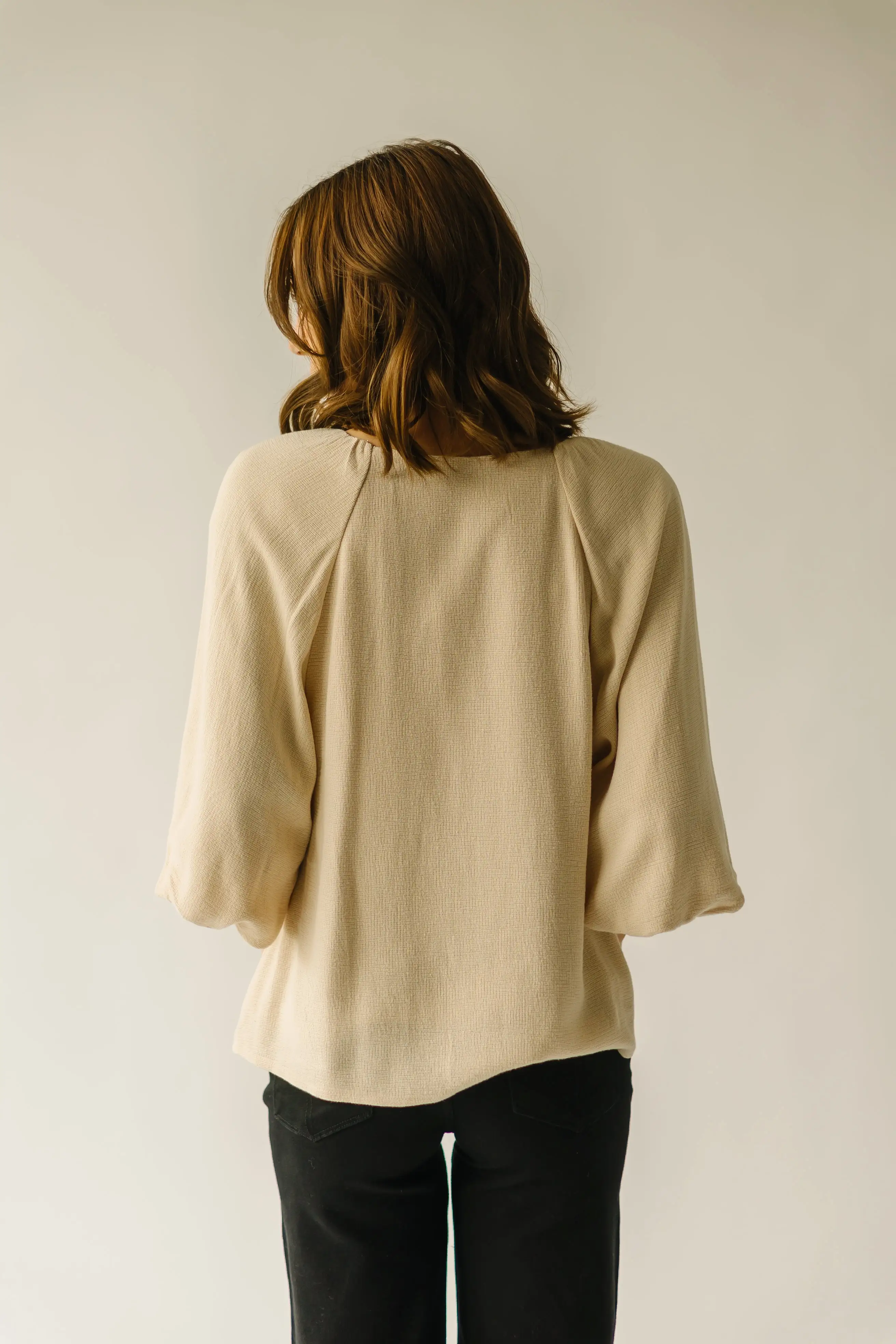 The Stovall Waffle Textured Blouse in Cream