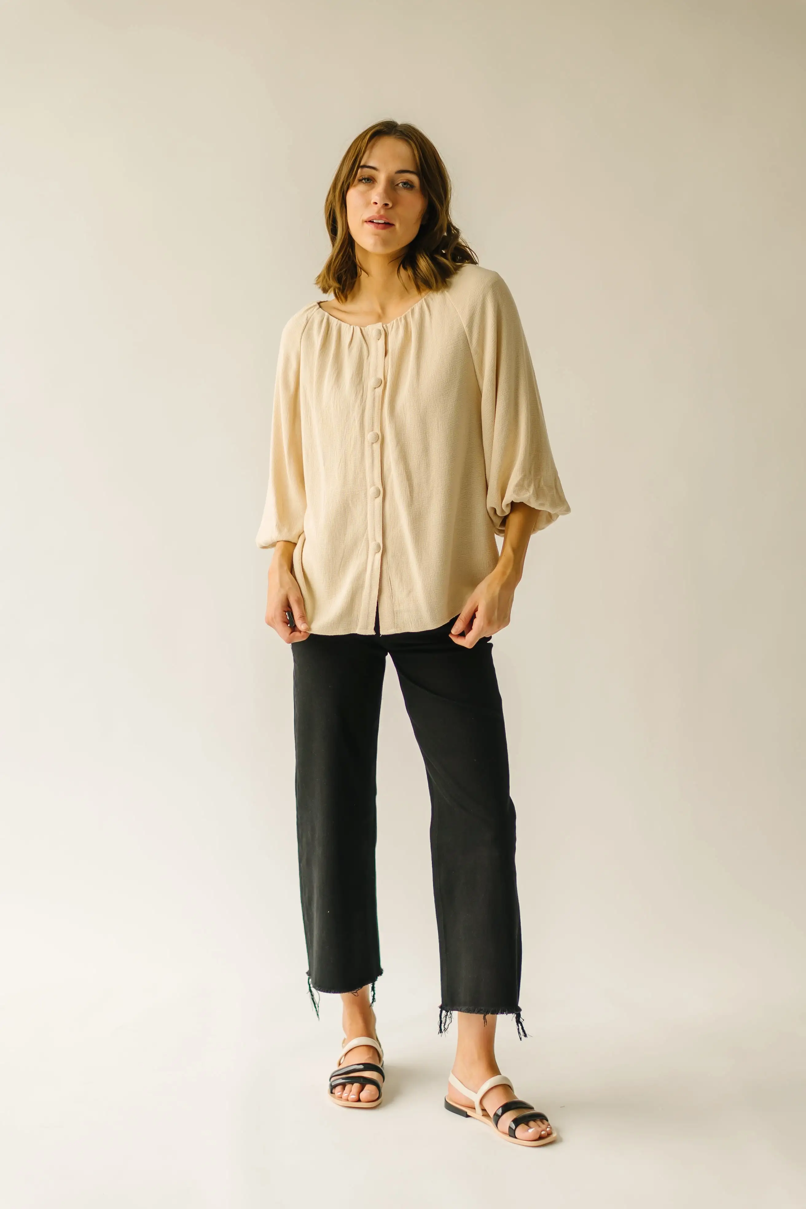 The Stovall Waffle Textured Blouse in Cream