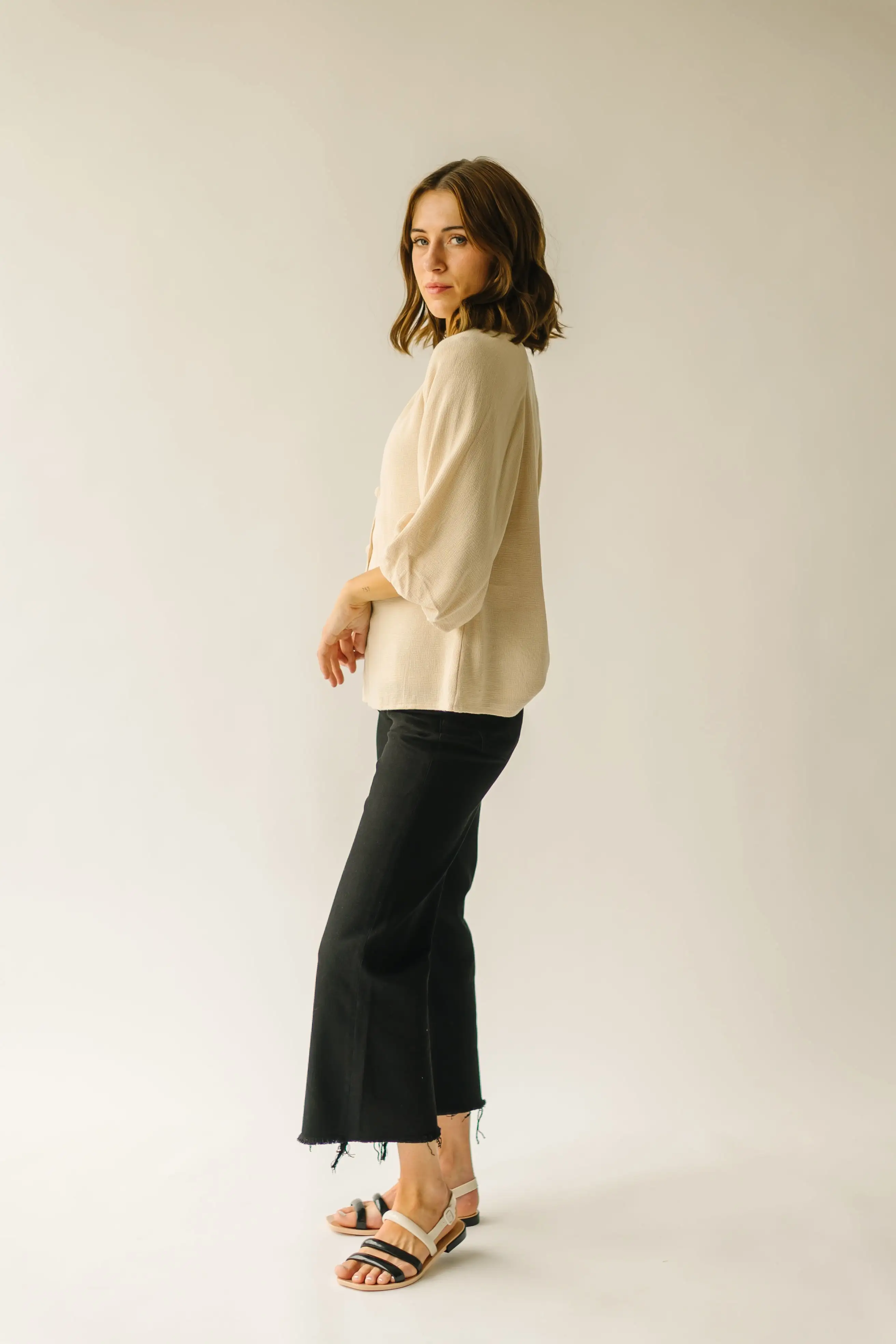 The Stovall Waffle Textured Blouse in Cream