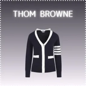 THOM BROWNE  |Street Style Cotton V-neck & Crew neck