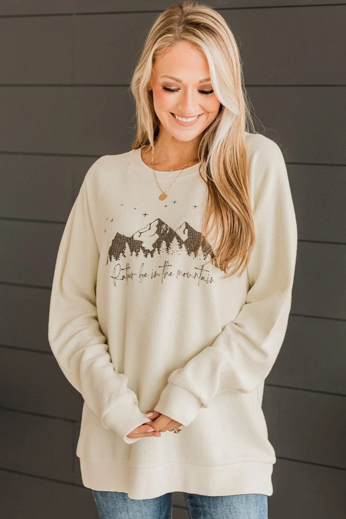 Thread & Supply Rather Be In The Mountains Crew Neck- Cream