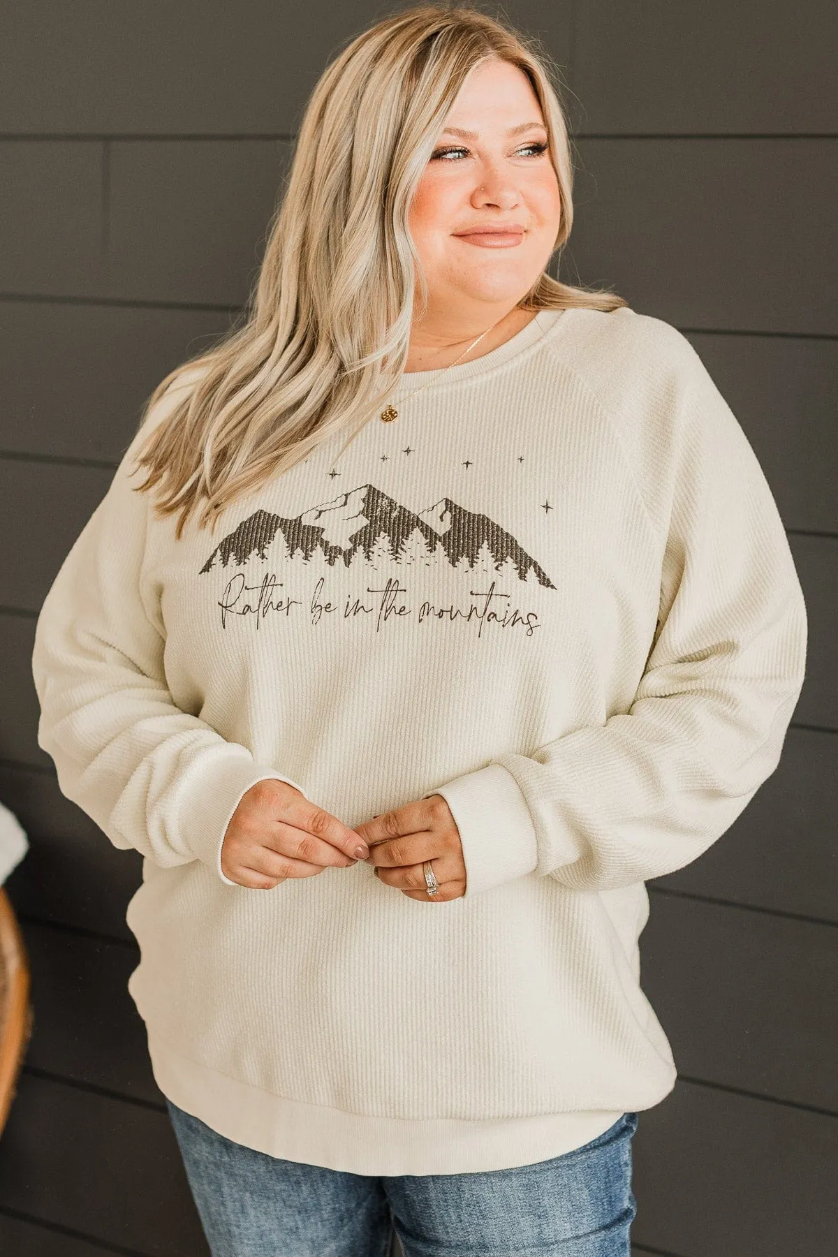 Thread & Supply Rather Be In The Mountains Crew Neck- Cream