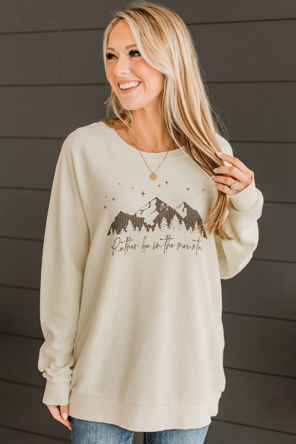 Thread & Supply Rather Be In The Mountains Crew Neck- Cream