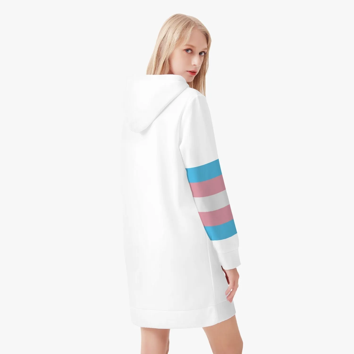 Trans Coloured Trans Pride Trans Flag Long-Sleeved Scuba White Hoodie Dress