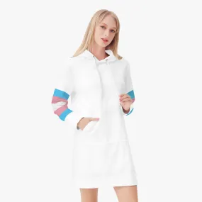 Trans Coloured Trans Pride Trans Flag Long-Sleeved Scuba White Hoodie Dress