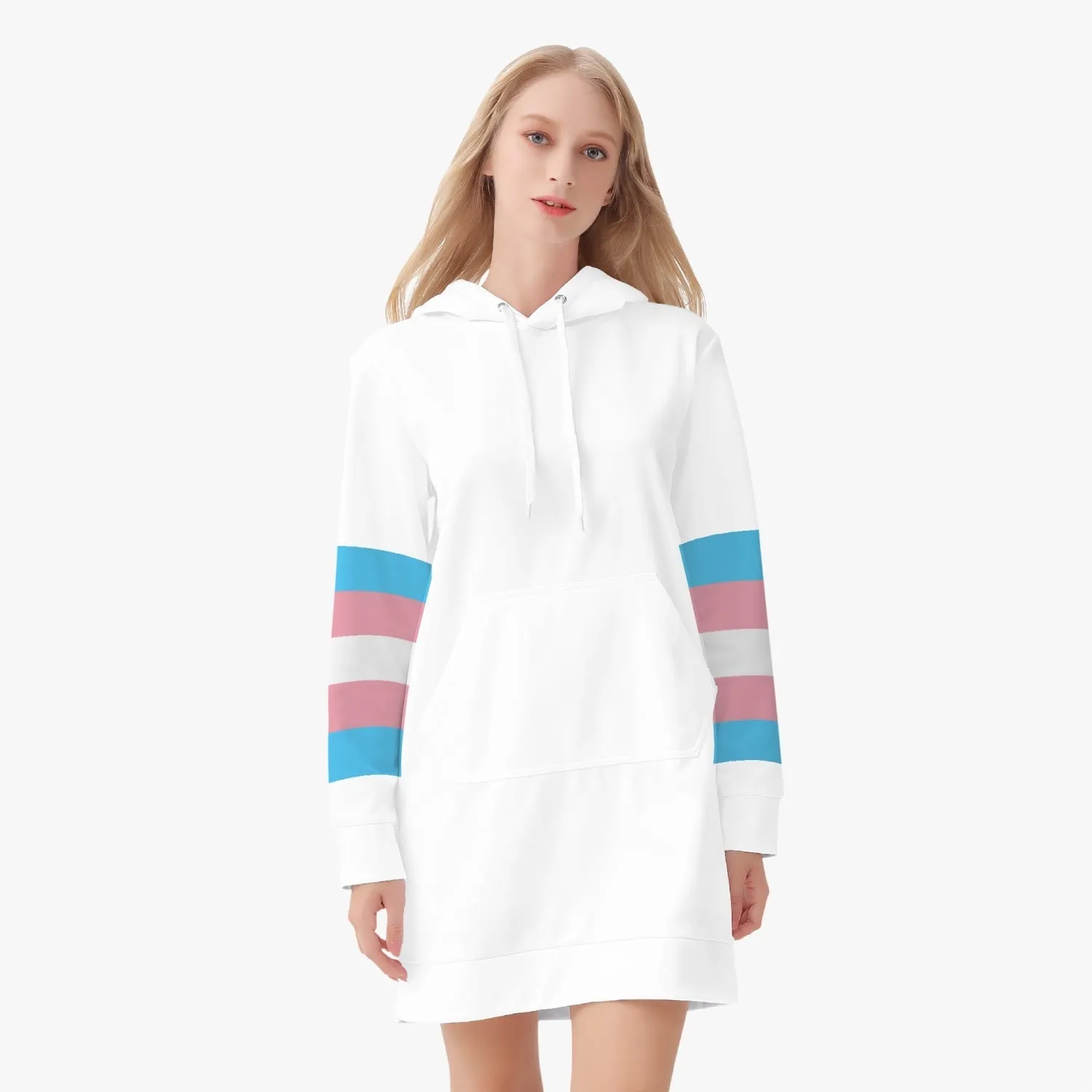 Trans Coloured Trans Pride Trans Flag Long-Sleeved Scuba White Hoodie Dress