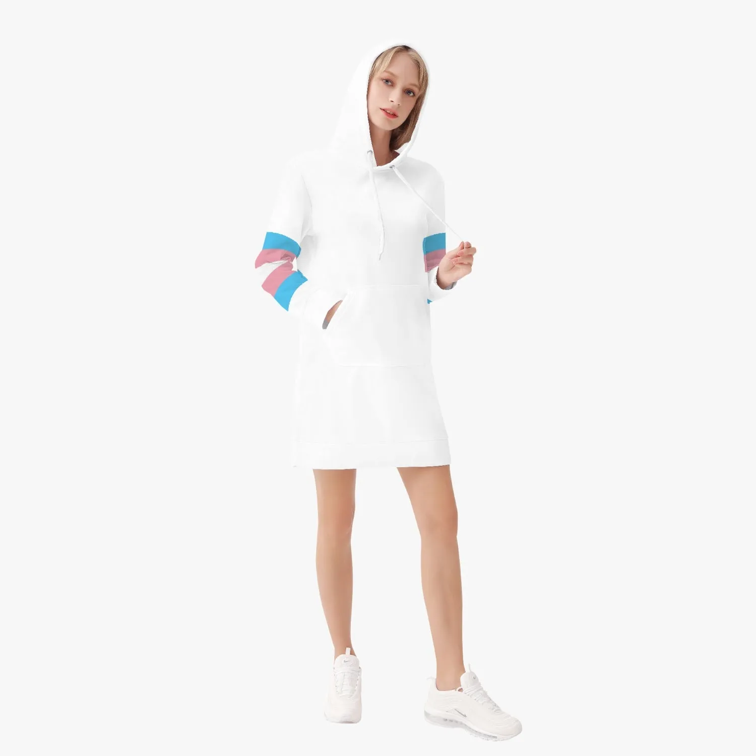 Trans Coloured Trans Pride Trans Flag Long-Sleeved Scuba White Hoodie Dress