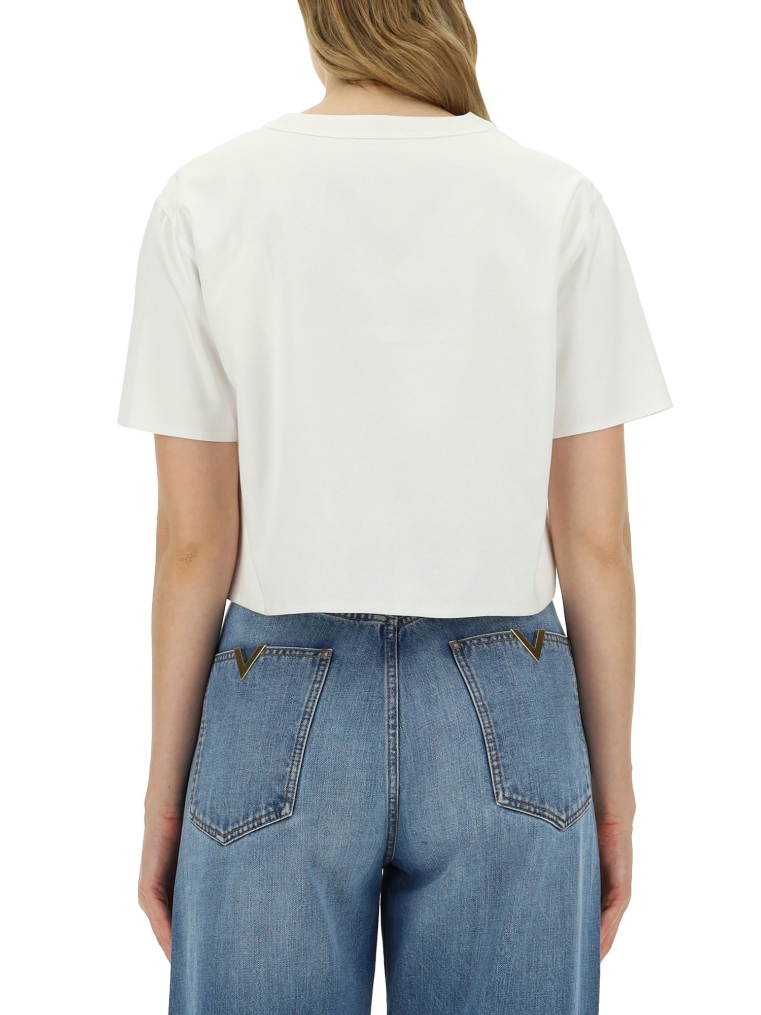 VALENTINO    COTTON JERSEY T-SHIRT WITH V DETAIL