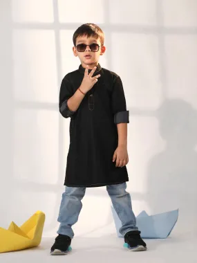 VASTRAMAY Boys' Black Denim Kurta