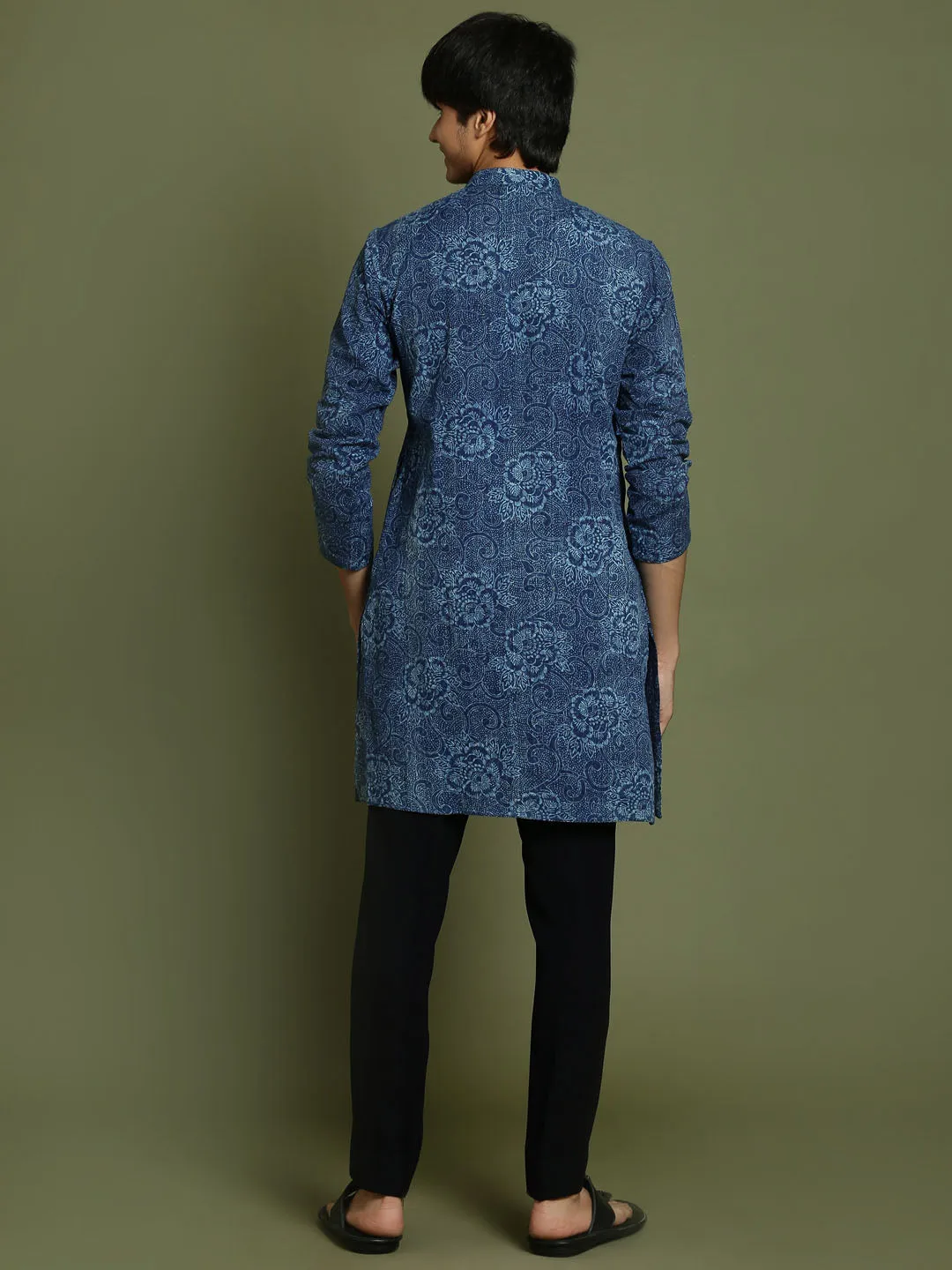 VASTRAMAY Boys Indigo Denim Printed Kurta