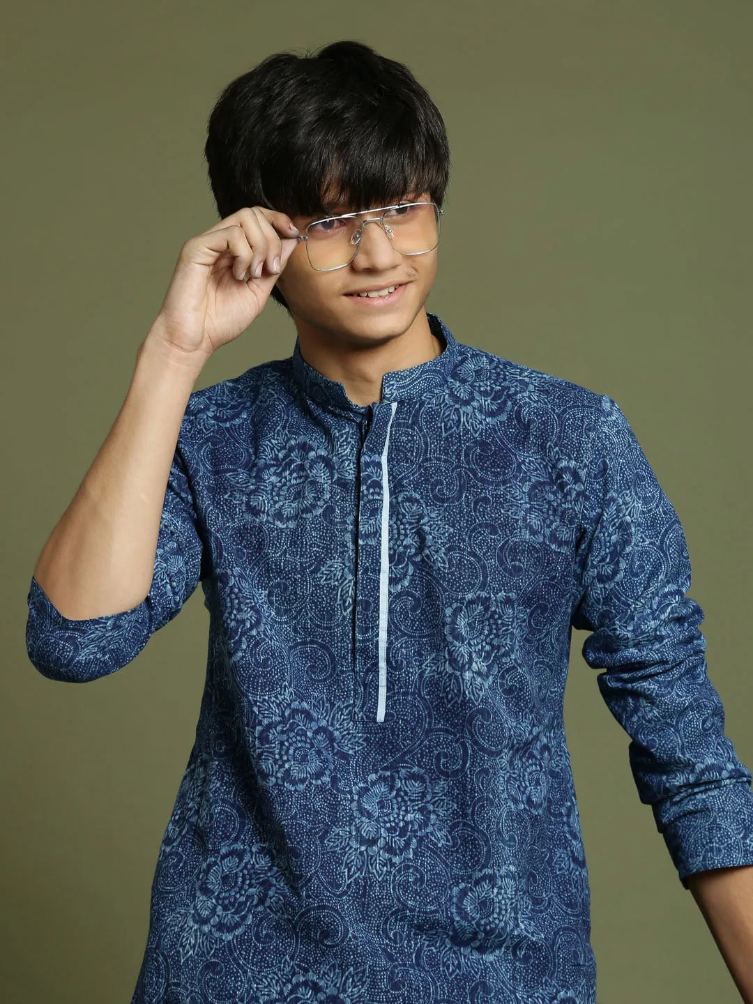 VASTRAMAY Boys Indigo Denim Printed Kurta