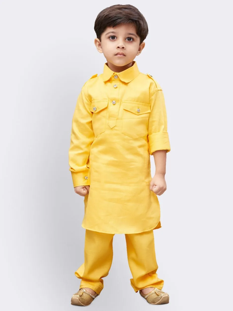 VASTRAMAY Boys' Yellow Cotton Pathani