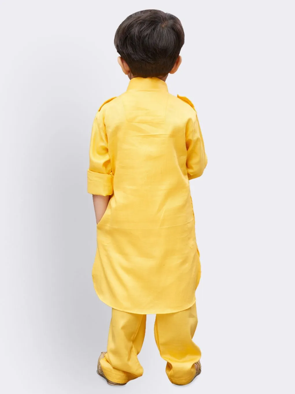 VASTRAMAY Boys' Yellow Cotton Pathani