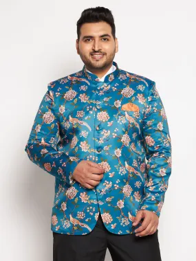 VASTRAMAY Plus Size Men's Turquoise Silk Blend Jodhpuri