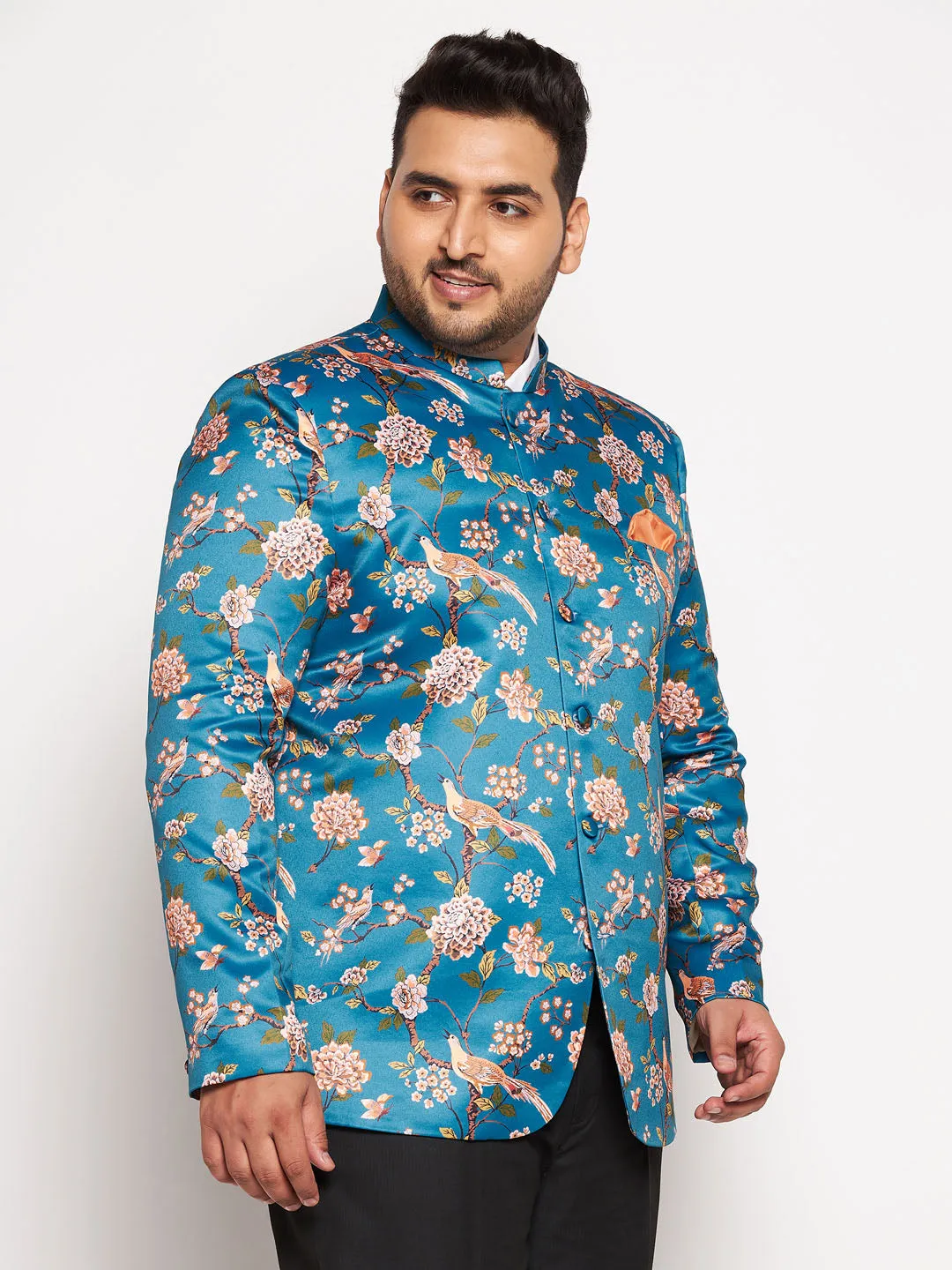 VASTRAMAY Plus Size Men's Turquoise Silk Blend Jodhpuri