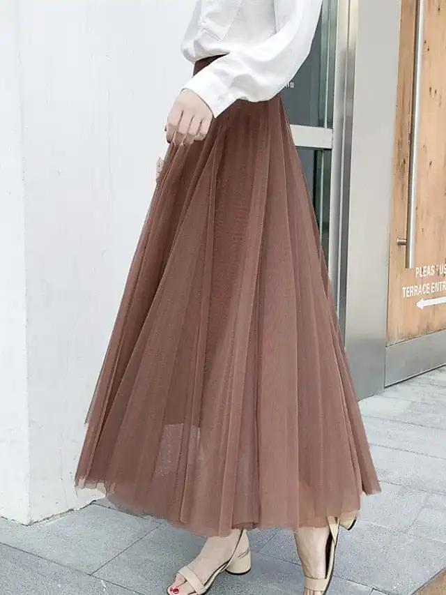 Vintage Style Women's Pleated Tulle Maxi Skirt