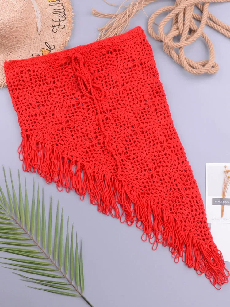 Women's Crochet Tassels Fringe Mini Skirt Cover-Up Bikini Swimsuit