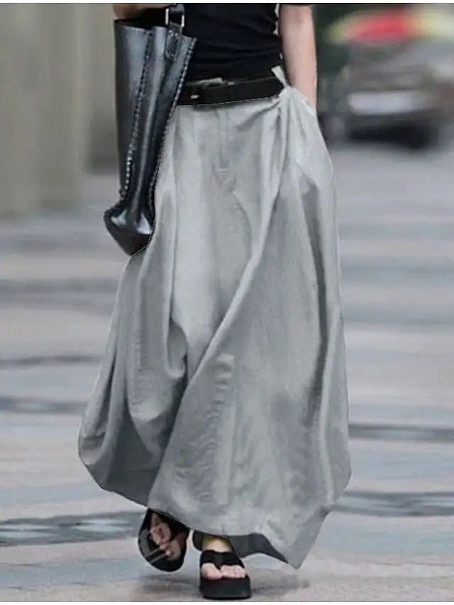 Women's Elegant Maxi Cotton Skirt with Pockets