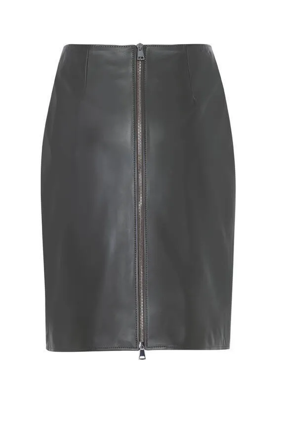 Women's khaki adelaide leather skirt