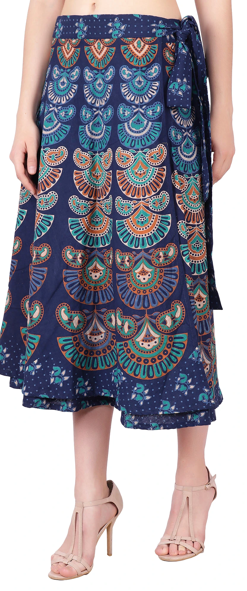 Women's Long Cotton Wrap Around Skirt Elegant India Clothes (Blue, One Size)