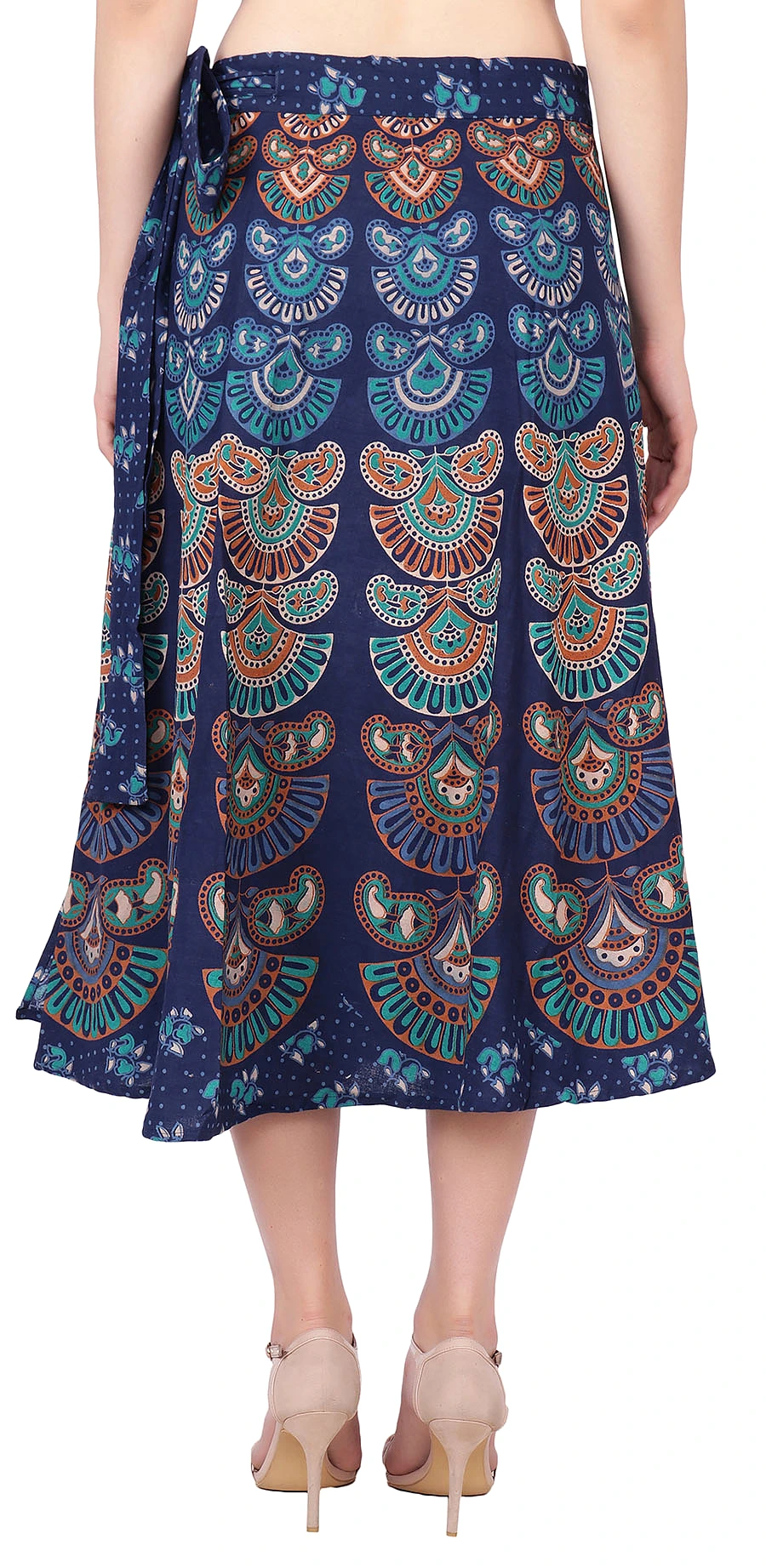 Women's Long Cotton Wrap Around Skirt Elegant India Clothes (Blue, One Size)