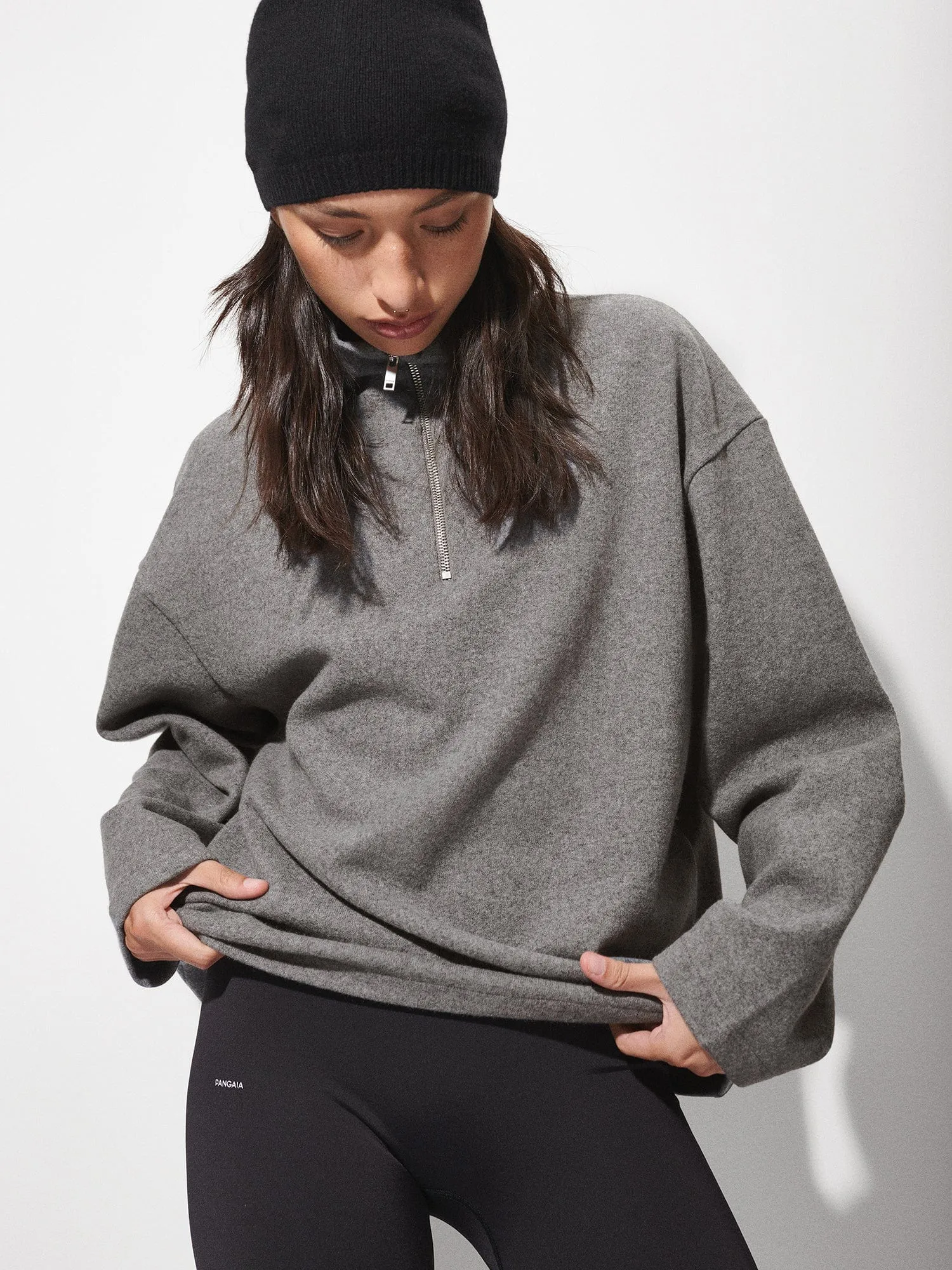 Women's Recycled Wool Jersey Half-Zip Sweater—volcanic grey