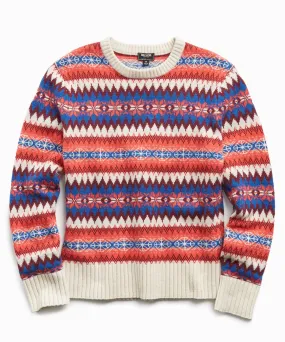 Wool Fairisle Crewneck Sweater in Rose