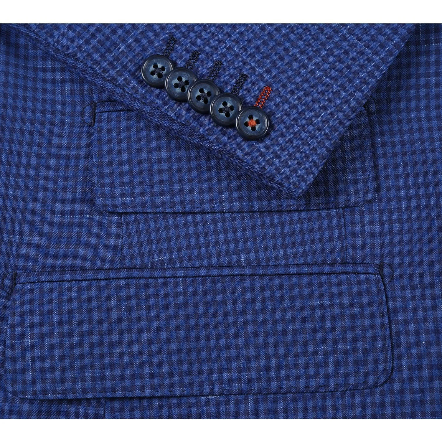 Wool Stretch with Linen Double Breasted SLIM FIT Suit in Blue Mini Check (Short, Regular, and Long Available) by English Laundry