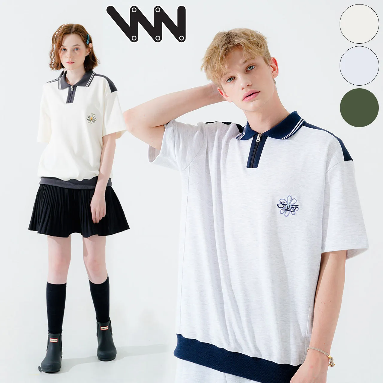 WV PROJECT  |Unisex Street Style V-Neck Bi-color Cotton Short Sleeves