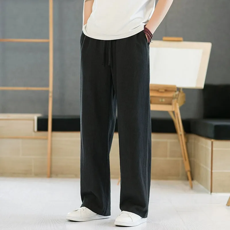 Xituodai Loose Straight-leg Men Casual Summer Drape Linen Pants