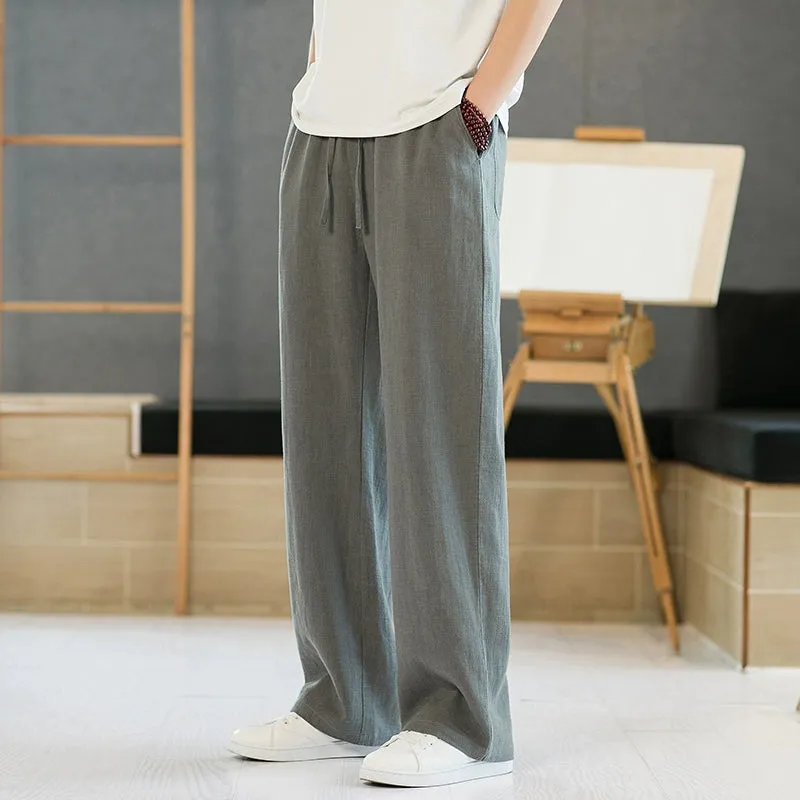 Xituodai Loose Straight-leg Men Casual Summer Drape Linen Pants