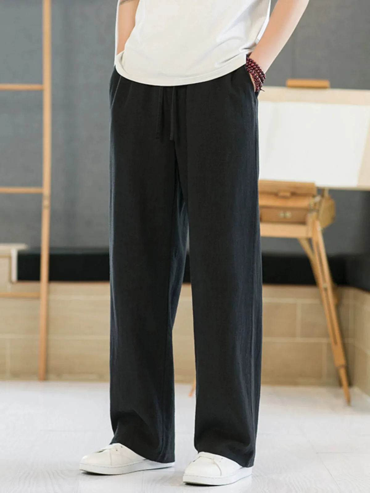 Xituodai Loose Straight-leg Men Casual Summer Drape Linen Pants