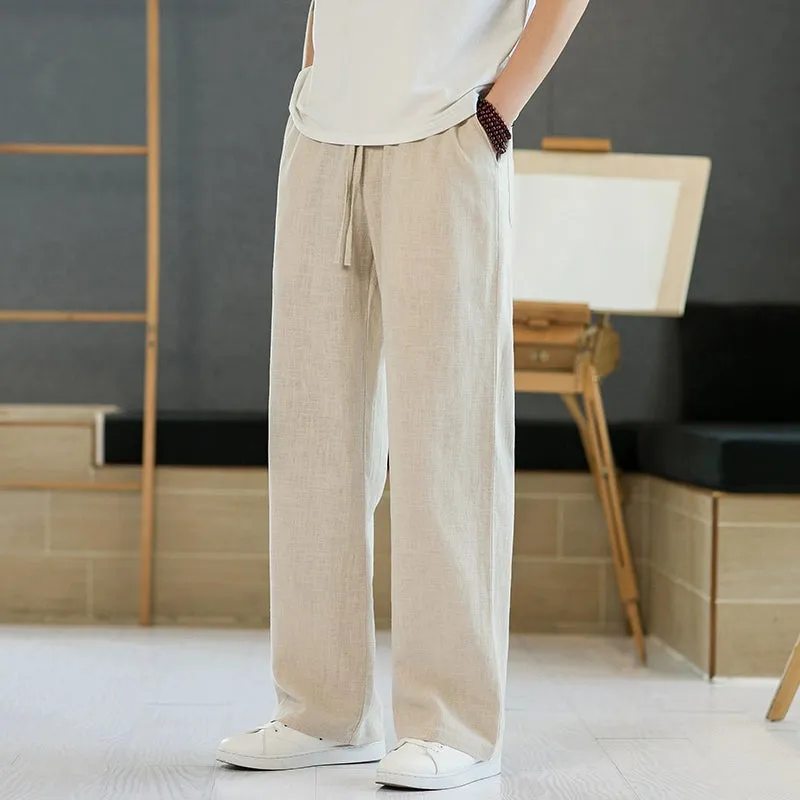 Xituodai Loose Straight-leg Men Casual Summer Drape Linen Pants