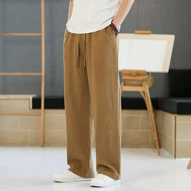 Xituodai Loose Straight-leg Men Casual Summer Drape Linen Pants